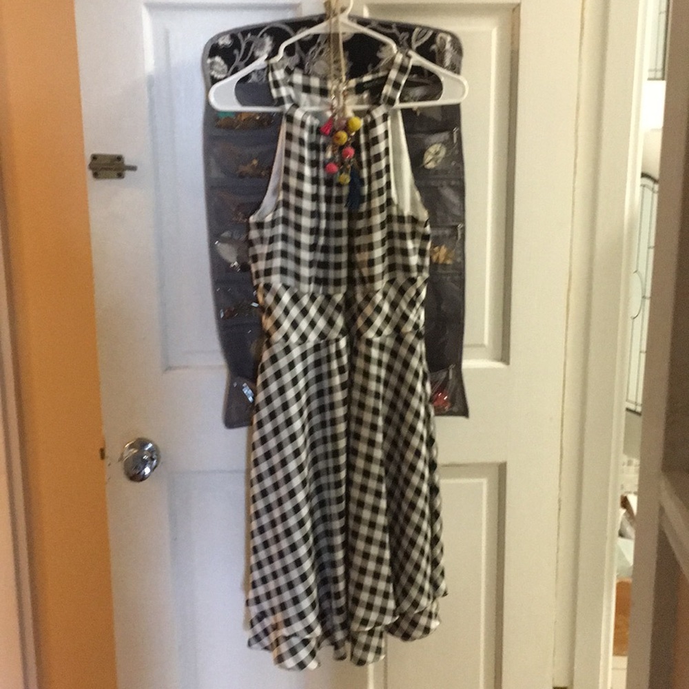 A black and white checkered evening dress